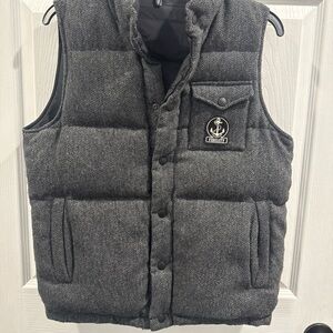 Fidelity Wool Blend Down Puffer Vest Women’s M Gray Herringbone Anchor Logo